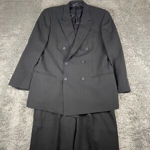 Vintage Mani Giorgio Armani 2 Piece Suit Men 42R Blazer 36 Pant Black Pinstripe